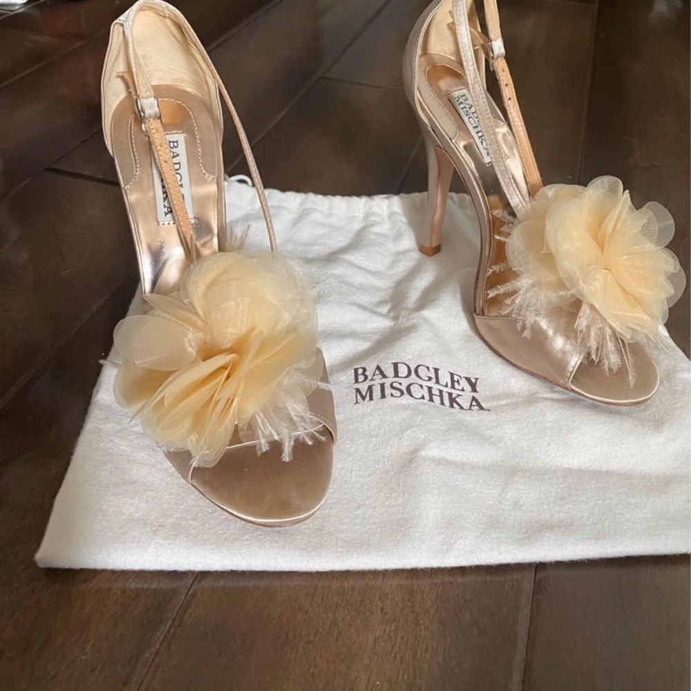 Badgley Mischka Gold Heels with Floral Detail
